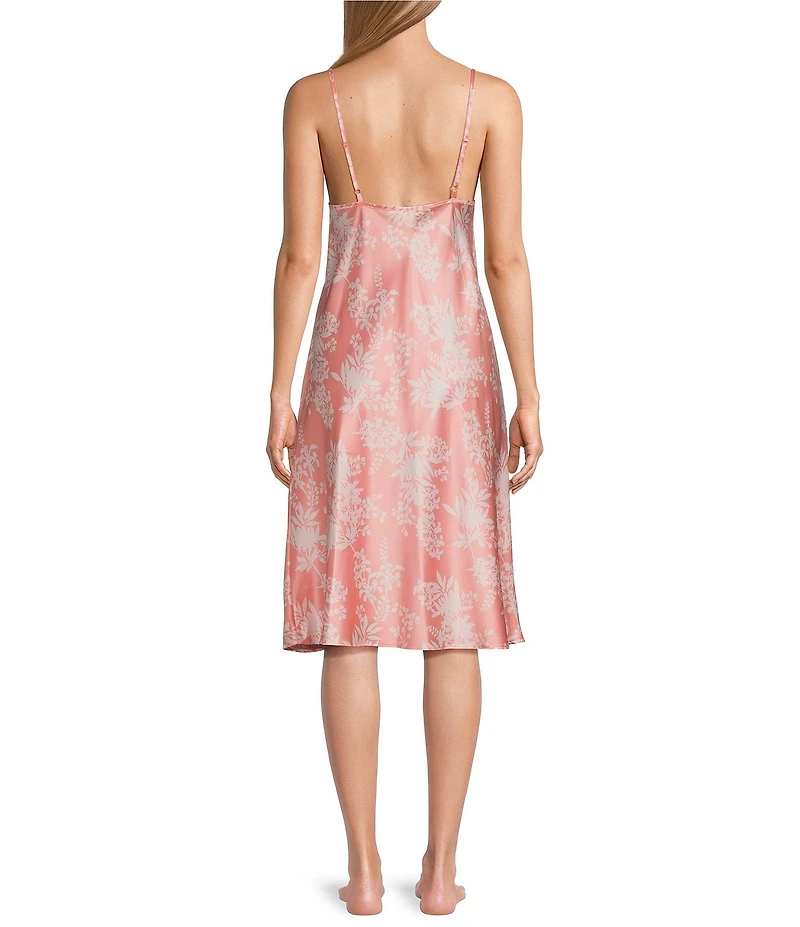 Cabernet Woven Satin Floral Print Sleeveless V-Neck Chemise