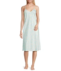 Cabernet Woven Satin Floral Print Sleeveless V-Neck Chemise