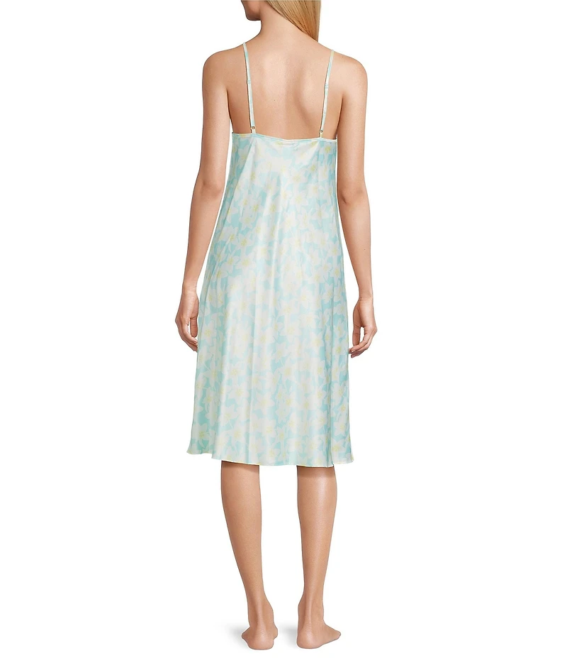 Cabernet Woven Satin Floral Print Sleeveless V-Neck Chemise