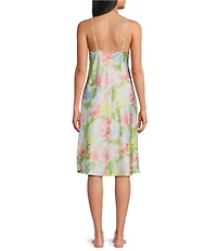 Cabernet Woven Satin Floral Print Sleeveless V-Neck Chemise