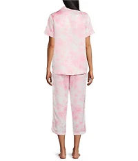 Cabernet Woven Satin Floral Short Sleeve Notch Collar Capri Pajama Set