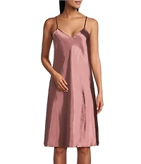 Cabernet Woven Solid Satin Sleeveless V-Neck Pocketed Chemise