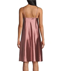 Cabernet Woven Solid Satin Sleeveless V-Neck Pocketed Chemise