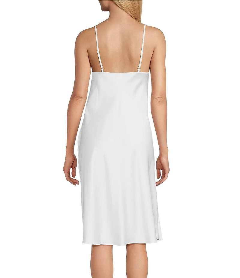 Cabernet Woven Solid Satin Sleeveless V-Neck Pocketed Chemise