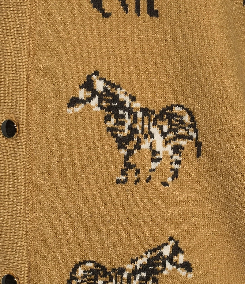Calessa Intarsia Animal Print Crew Neck Long Sleeve Button-Front Cardigan