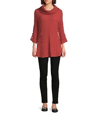 Calessa Solid Textured Cowl Neck 3/4 Sleeve Tunic
