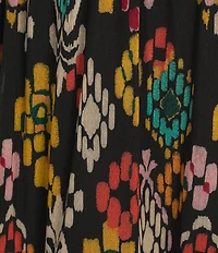 Calessa Abstract Ikat Print Plunge V-Neck Cap Flutter Sleeve Smocked Tiered Midi Dress