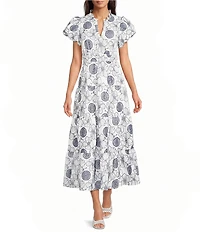 Calessa Allover Embroidery V-Neck Short Sleeve A-Line Dress