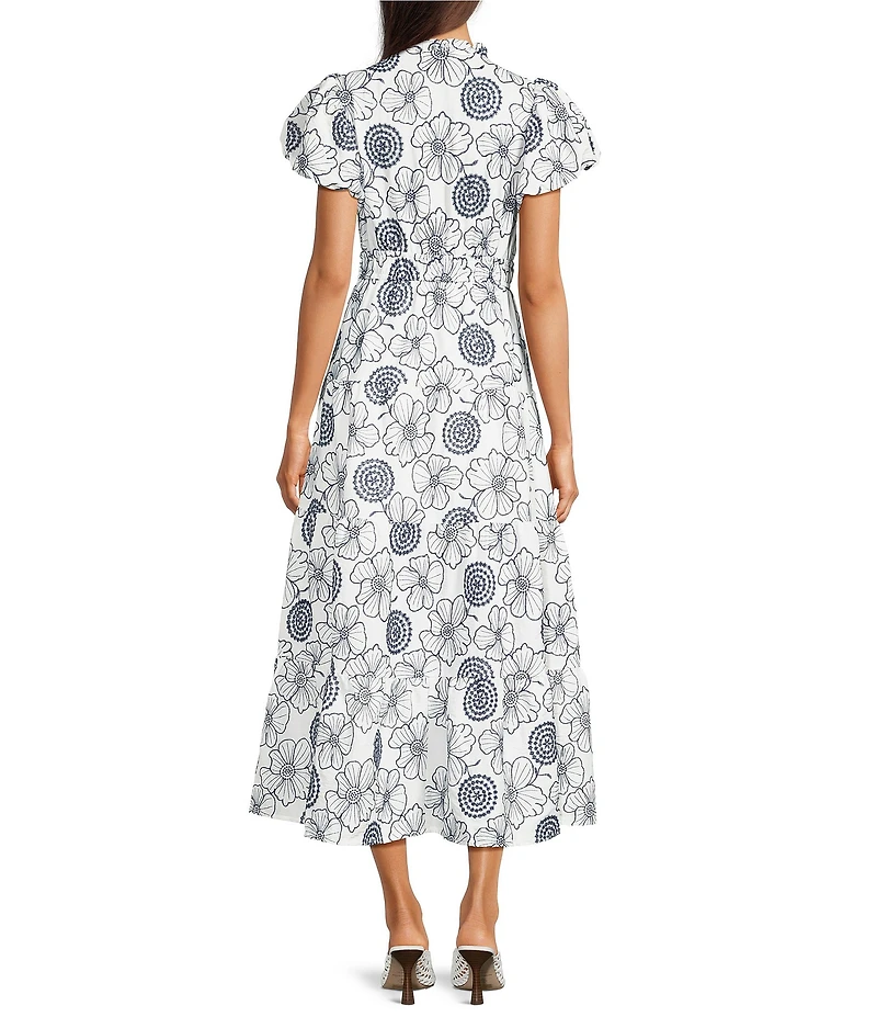 Calessa Allover Embroidery V-Neck Short Sleeve A-Line Dress