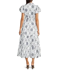 Calessa Allover Embroidery V-Neck Short Sleeve A-Line Dress