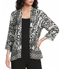 Calessa Animal Burnout Tie-Dye Draped Open Front Wrist Length Sleeve Cardigan