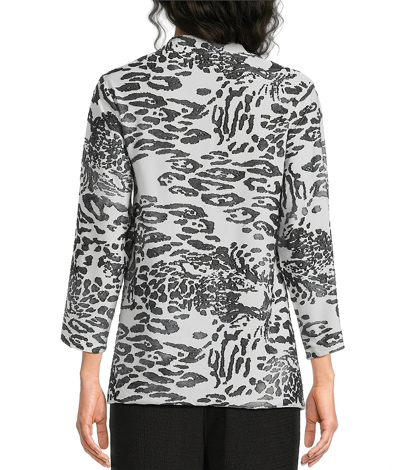 Calessa Animal Burnout Tie-Dye Draped Open Front Wrist Length Sleeve Cardigan