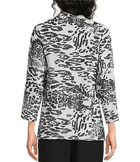 Calessa Animal Burnout Tie-Dye Draped Open Front Wrist Length Sleeve Cardigan