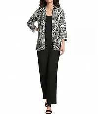 Calessa Animal Burnout Tie-Dye Draped Open Front Wrist Length Sleeve Cardigan