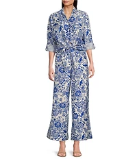 Calessa Coordinating Antique Floral Wide Leg Pull-On Pants