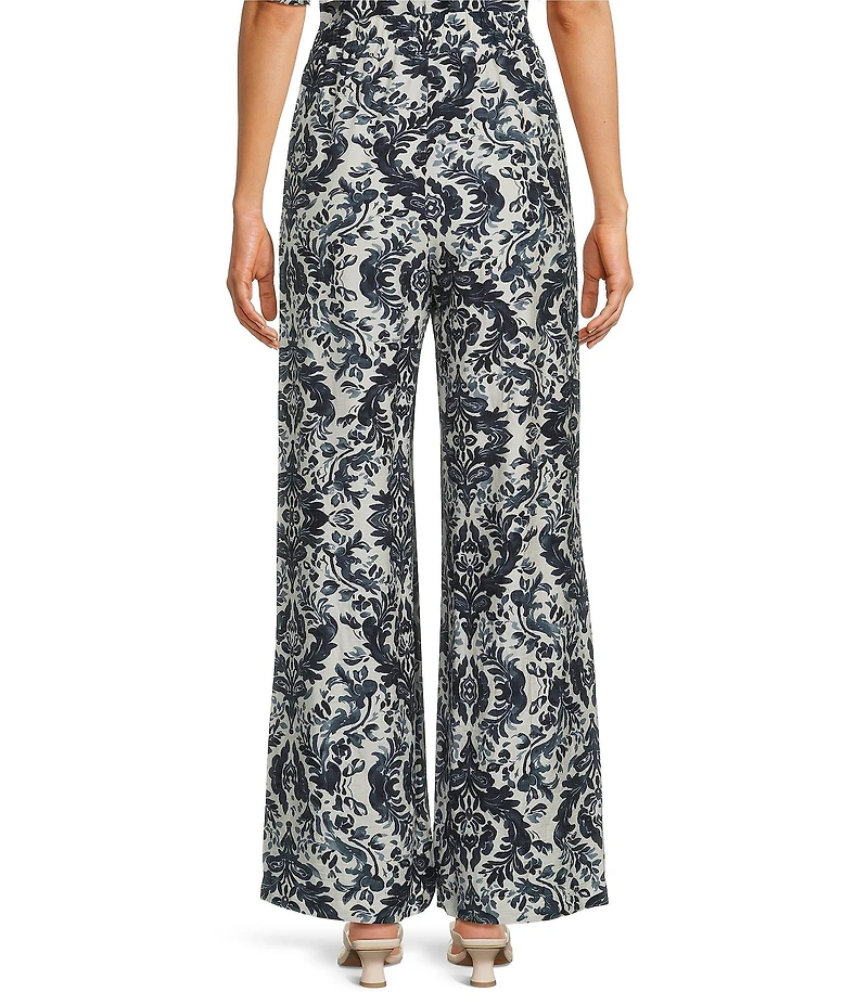 Calessa Coordinating Antique Mosaic Print Pull-On Wide-Leg Pants