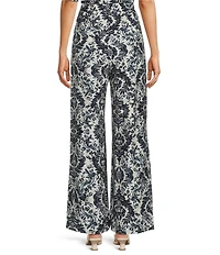 Calessa Coordinating Antique Mosaic Print Pull-On Wide-Leg Pants