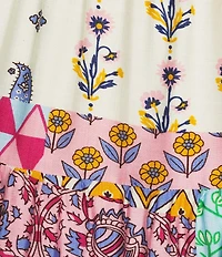 Calessa Antique Mosaic Split V-Neck Elbow Puff Sleeve Tiered A-Line Midi Dress