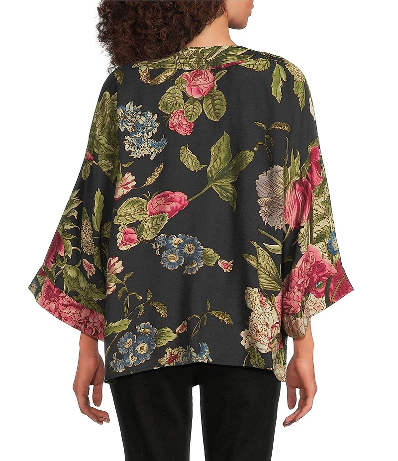 Calessa Autumn Garden Print Open-Front Kimono Cardigan