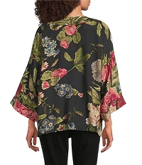 Calessa Autumn Garden Print Open-Front Kimono Cardigan