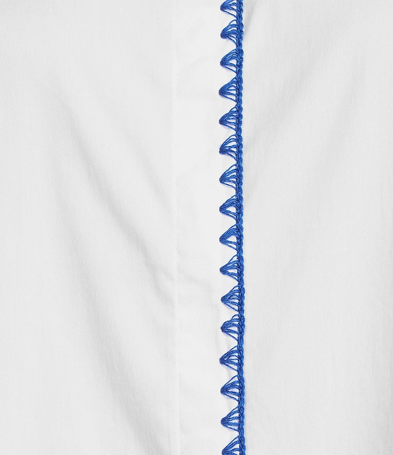 Calessa Banded Collar Ruffle Cap Sleeve Embroidered Contrast Trim Top