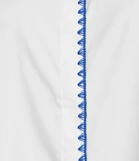 Calessa Banded Collar Ruffle Cap Sleeve Embroidered Contrast Trim Top