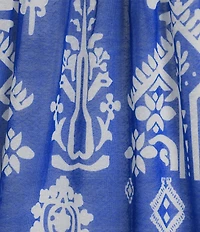 Calessa Border Mesh Knit Printed Square Neck Elbow Sleeve Tunic