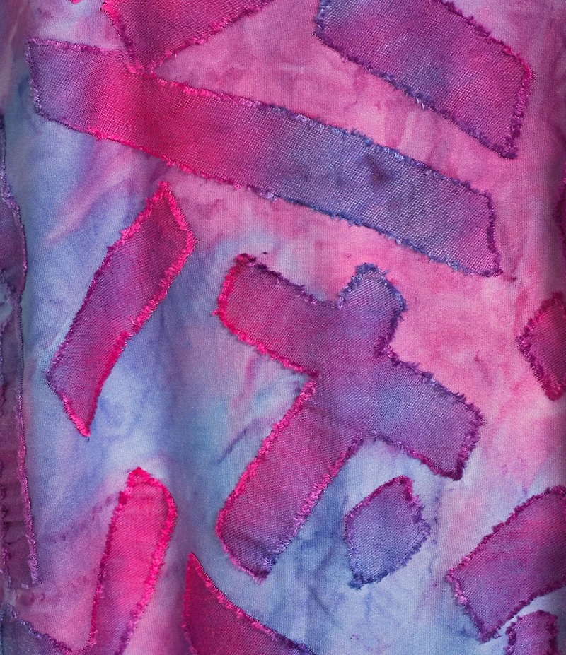 Calessa Burnout Knit Tie-Dye Round Neck Short Sleeve Asymmetric Hem Tunic