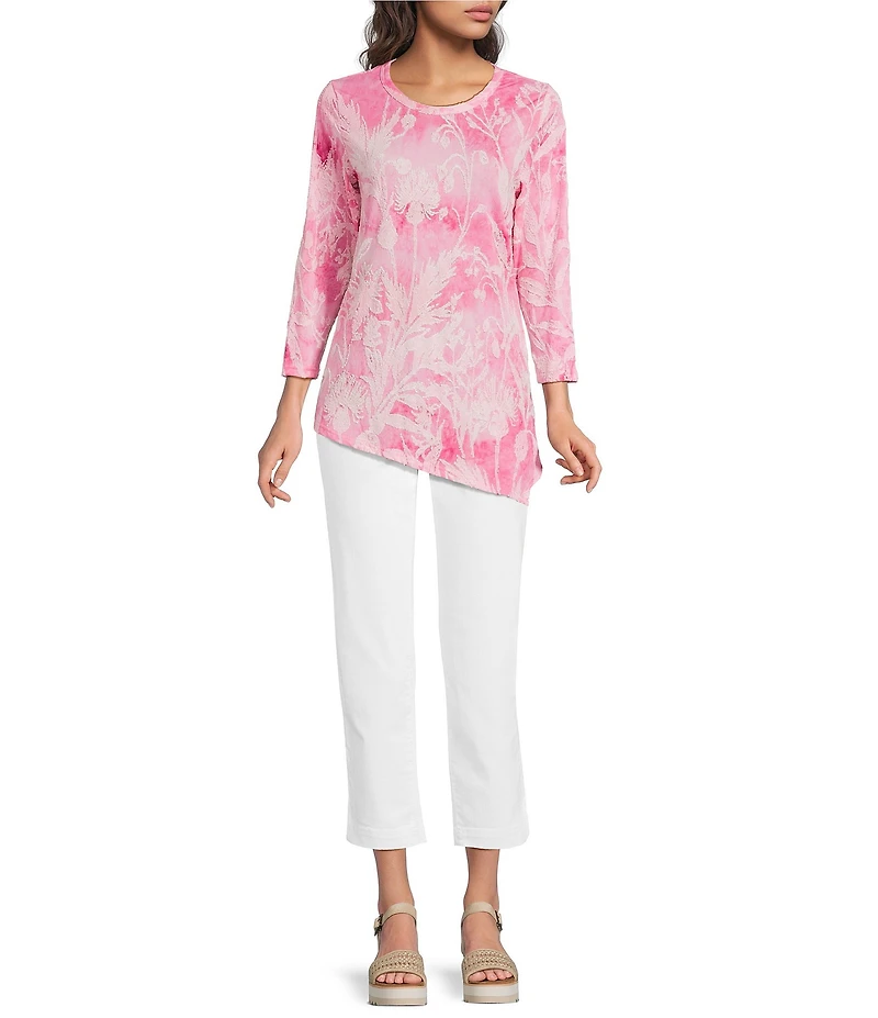 Calessa Burnout Stretch Tie Dye Asymmetric Hem Tunic