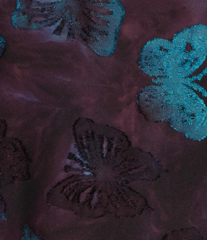 Calessa Burnout Tie-Dye Butterfly Knit Crew Neck Long Sleeve Asymmetric Dipped Hem Tunic