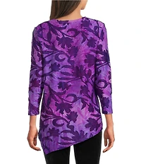 Calessa Burnout Tie-Dye Crew Neck Long Sleeve Asymmetric Dipped Hem Tunic