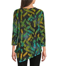 Calessa Burnout Tie-Dye Crew Neck Long Sleeve Asymmetric Tunic