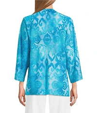 Calessa Burnout Tie-Dye Drape Collar Wrist Length Sleeve Open Front Cardigan