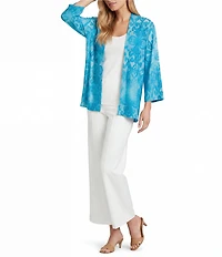 Calessa Burnout Tie-Dye Drape Collar Wrist Length Sleeve Open Front Cardigan