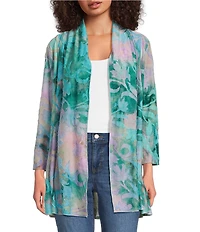Calessa Burnout Tie-Dye Drape Front Bracelet Length Sleeve Open Front Cardigan