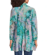 Calessa Burnout Tie-Dye Drape Front Bracelet Length Sleeve Open Front Cardigan
