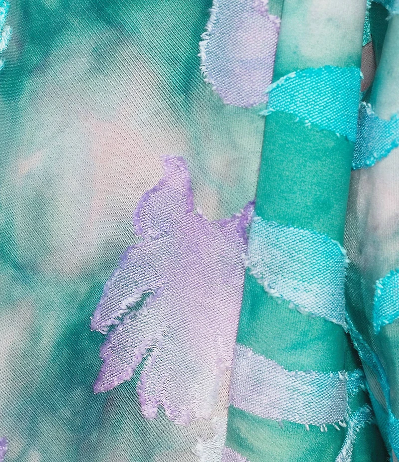 Calessa Burnout Tie-Dye Drape Front Bracelet Length Sleeve Open Front Cardigan