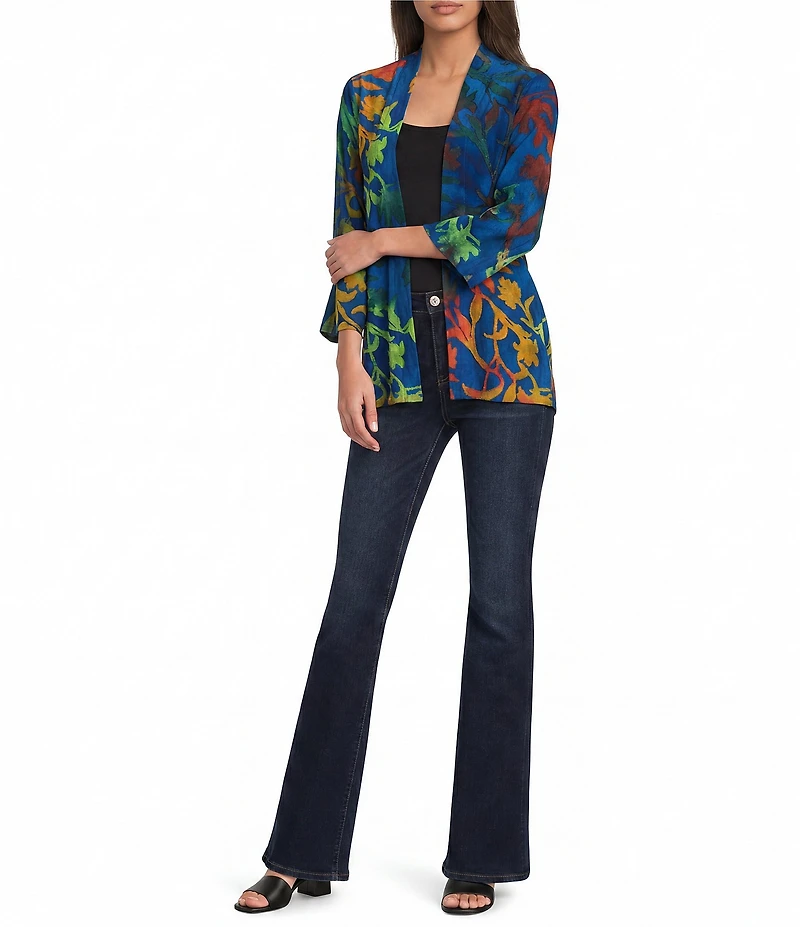 Calessa Burnout Tie-Dye Draped Collar Wrist Length Sleeve Open Front Cardigan