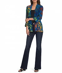 Calessa Burnout Tie-Dye Draped Collar Wrist Length Sleeve Open Front Cardigan