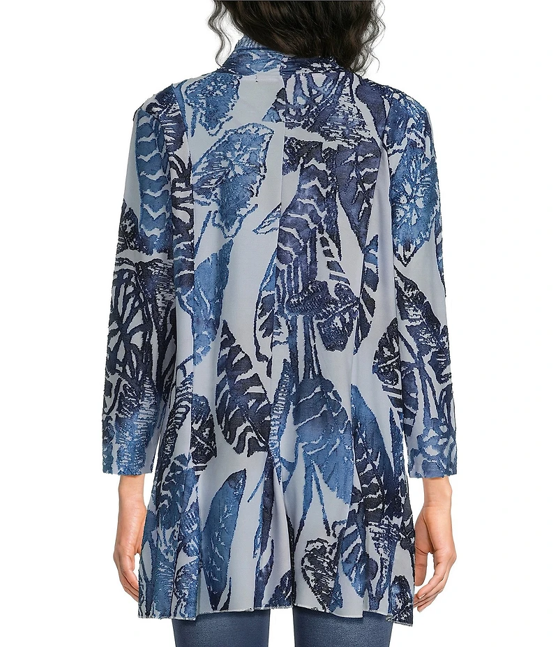 Calessa Burnout Tie-Dye Draped Open Front Wrist Length Sleeve Cardigan