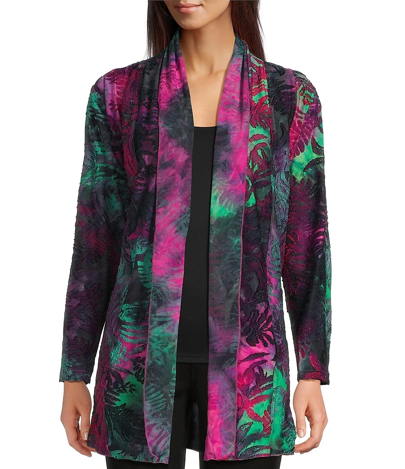 Calessa Burnout Tie-Dye Knit Wrist Sleeve Open-Front Cardigan
