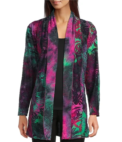 Calessa Burnout Tie-Dye Knit Wrist Sleeve Open-Front Cardigan