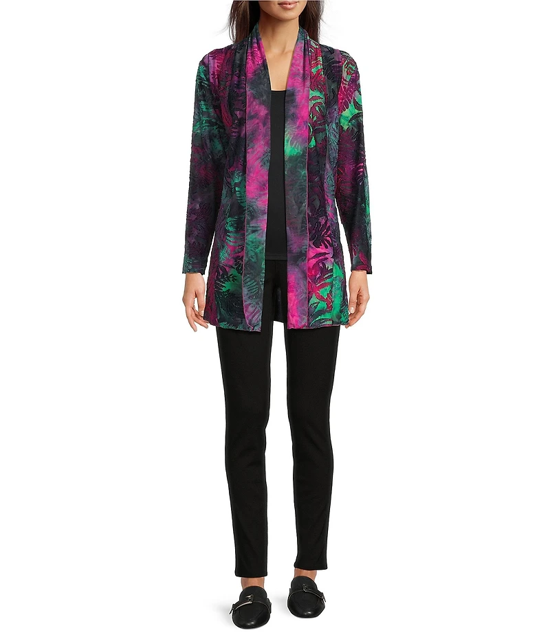 Calessa Burnout Tie-Dye Knit Wrist Sleeve Open-Front Cardigan