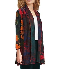 Calessa Burnout Tie-Dye Bracelet Length Sleeve Drape Open Front Cardigan