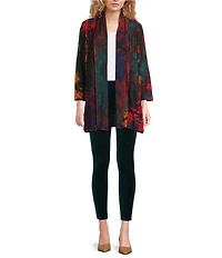Calessa Burnout Tie-Dye Bracelet Length Sleeve Drape Open Front Cardigan