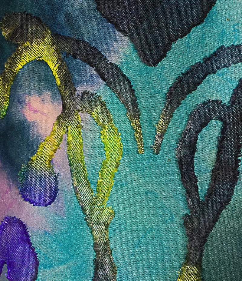 Calessa Burnout Tie-Dye Printed Stretch Crew Neck 3/4 Sleeve Asymmetric Hem Tunic