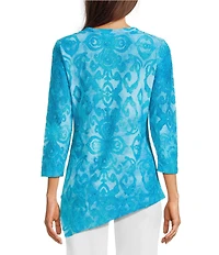 Calessa Burnout Tie-Dye Round Neck 3/4 Sleeve Tunic