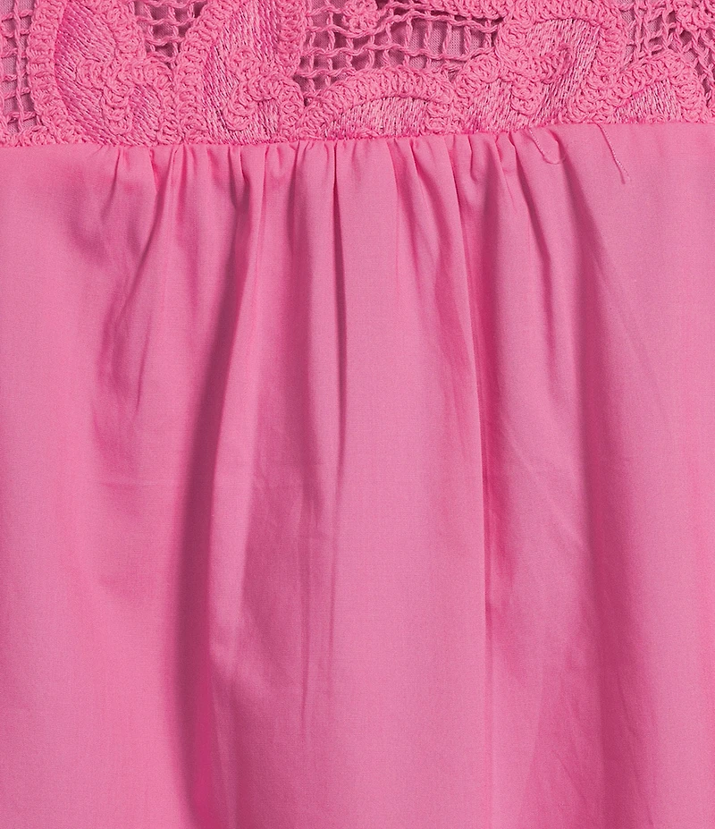 Calessa Collared Elbow Balloon Sleeve Lace Yoke Tunic