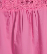 Calessa Collared Elbow Balloon Sleeve Lace Yoke Tunic