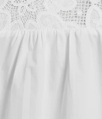 Calessa Collared Split V-Neck Lace Inset Yoke Short Puff Balloon Sleeve Top